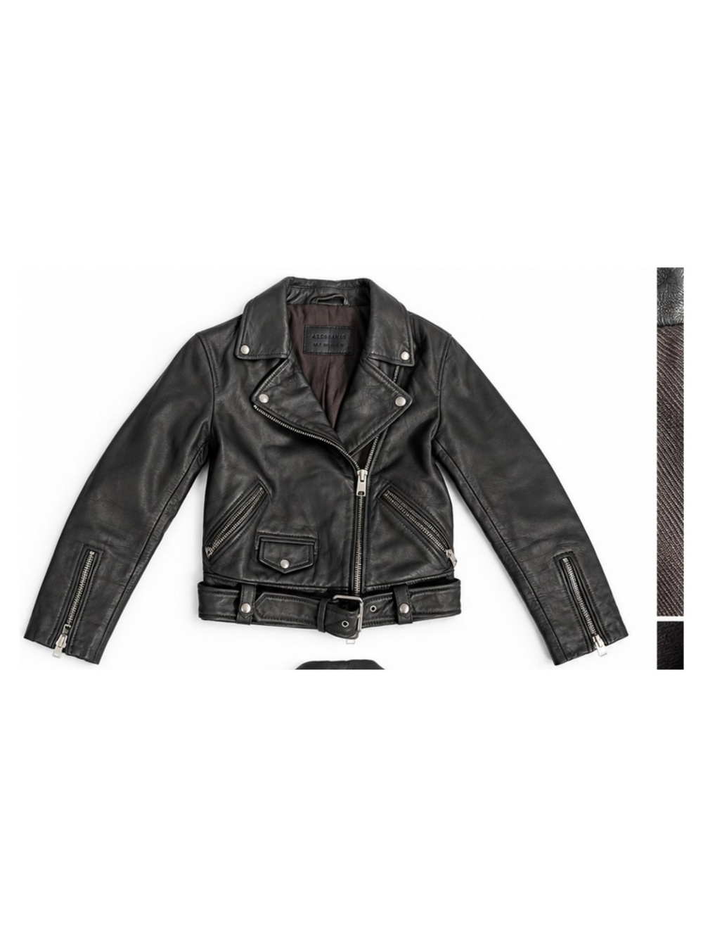 AllSaints Cole Biker Leather Jacket Black Lambskin Size US 00